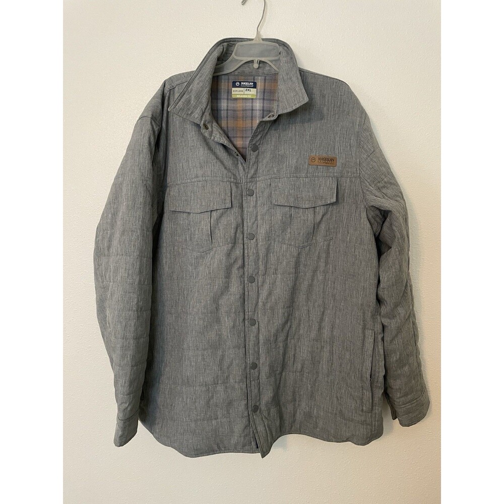 Magellan Soft Shell Jacket Fleece Lined Gray Full Zip W/ Pockets Mens 2XL Stain